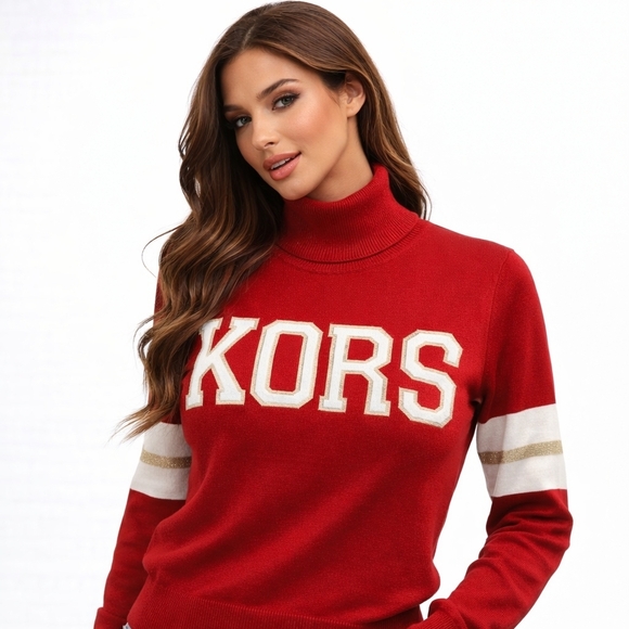Michael Kors Sweaters - 🆕️Michael Kors Red Crewneck Sweater with White and Gold Accents